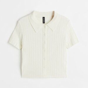 H&M Collared Ribbed Top in White